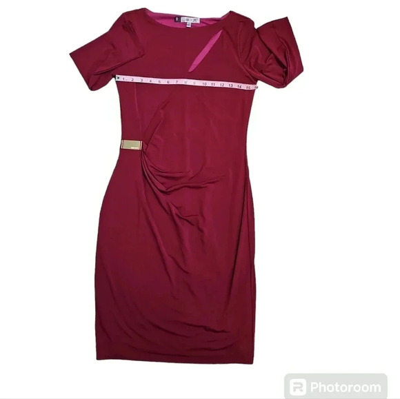 JLO Jennifer Lopez Cut Out Cocktail Faux Wrap Dress Small Red Party Date Formal - Picture 5 of 6